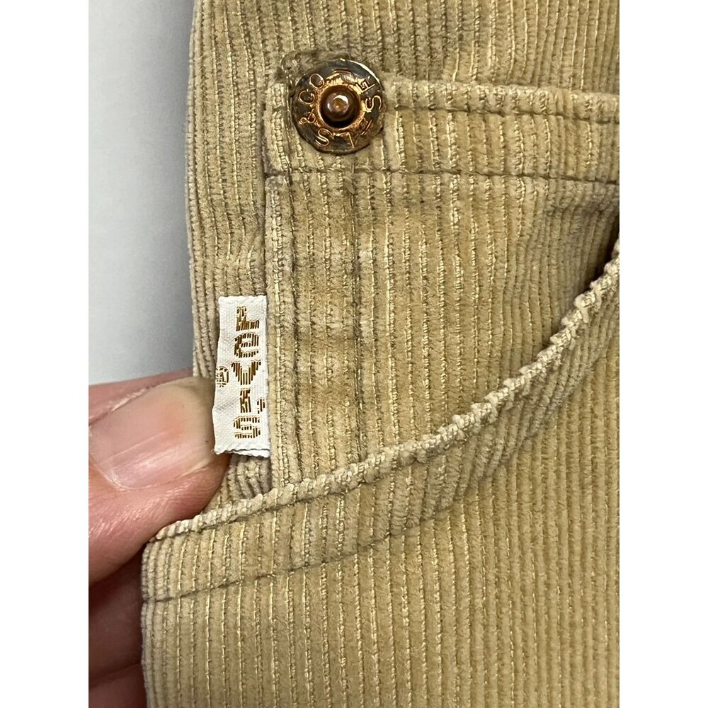 70s Vintage Levis Tan Corduroy Shorts Cropped Culotte Overalls Zip Front 9 XS - Picture 5 of 13